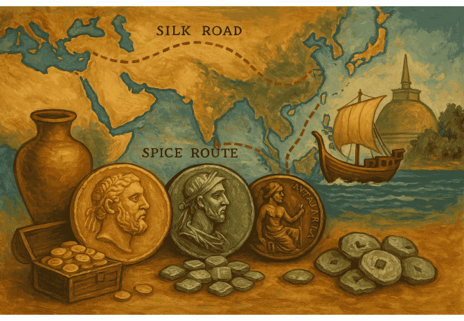 The use of money and global trade relations during the reign of King Elara in Sri Lanka